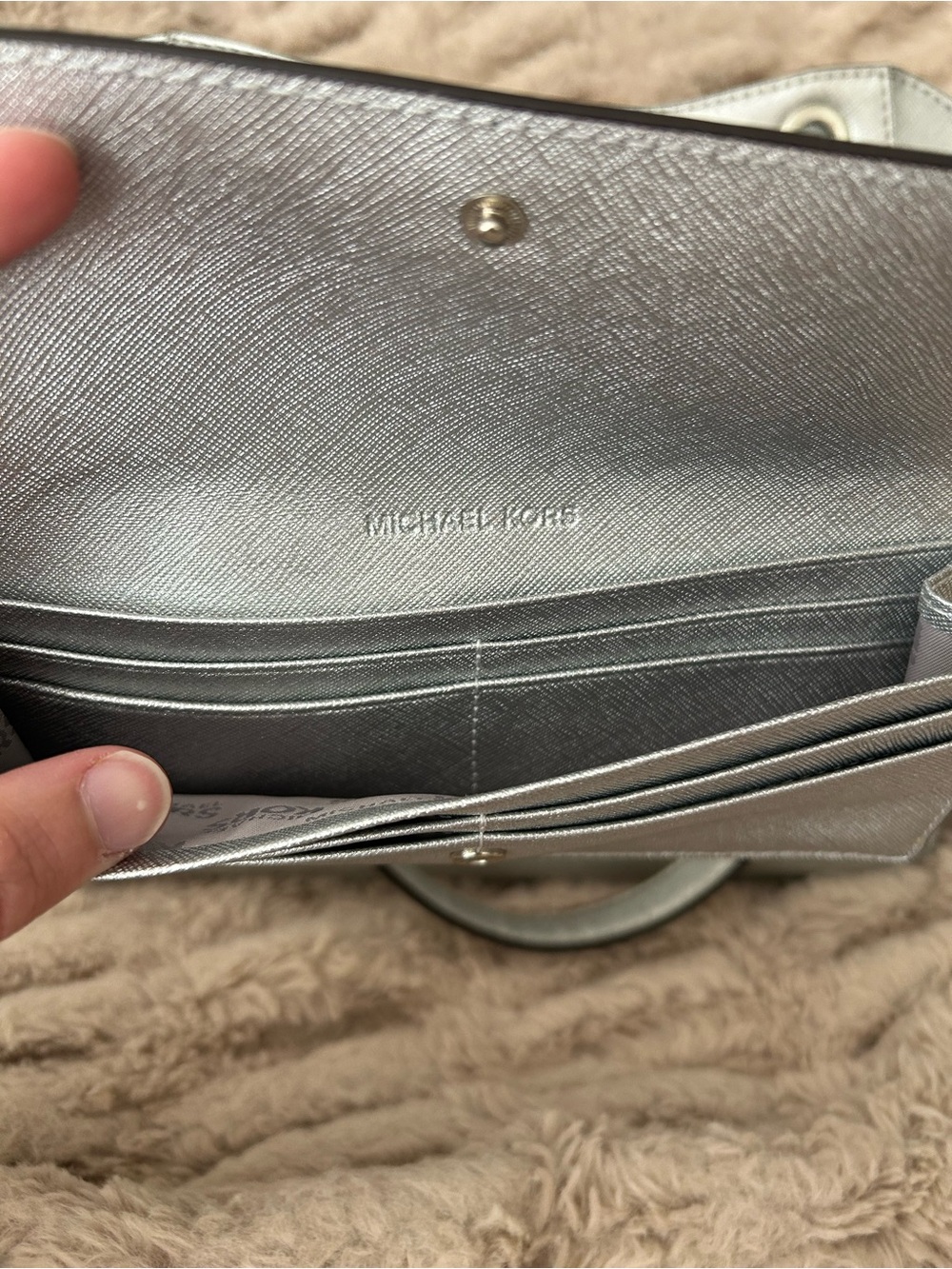 Michael Kors Metallic Silver Saffiano Tote with Matching Wallet - Picture 3 of 16